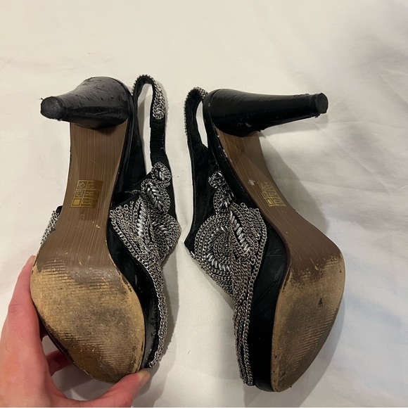 Jeffrey Campbell Silver Embellished Peep-Toe Mules - Picture 6 of 6